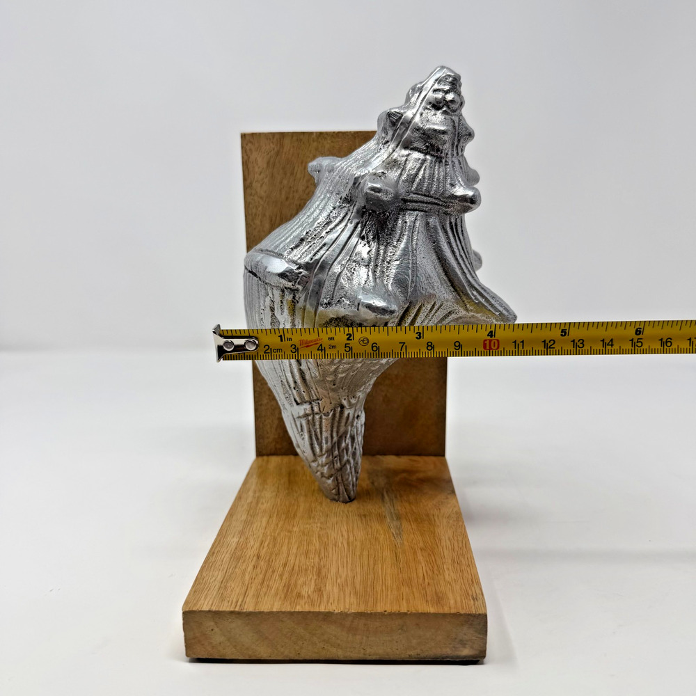 Vintage Cast Metal Shell Bookends Wood Base Made in India Nautical Decor - Picture 9 of 12